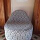 1970s vintage armchair in multicoloured patterned fabric, rounded silhouette