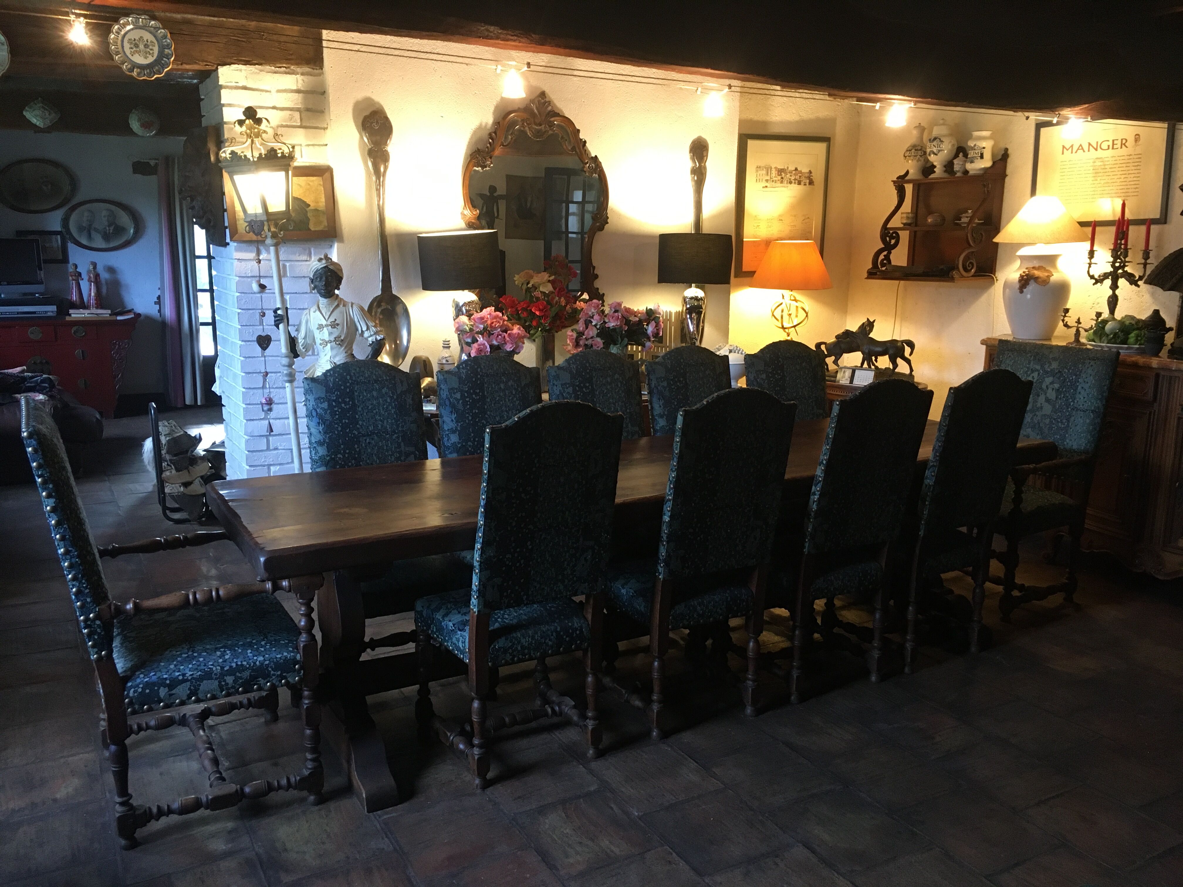 Monastery table - 9 chairs and 2 Louis XIII oak armchairs.