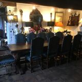 Monastery table - 9 chairs and 2 Louis XIII oak armchairs.