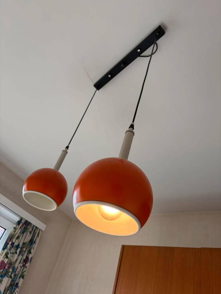 Vintage orange eye ball / suspension with 2 light points.