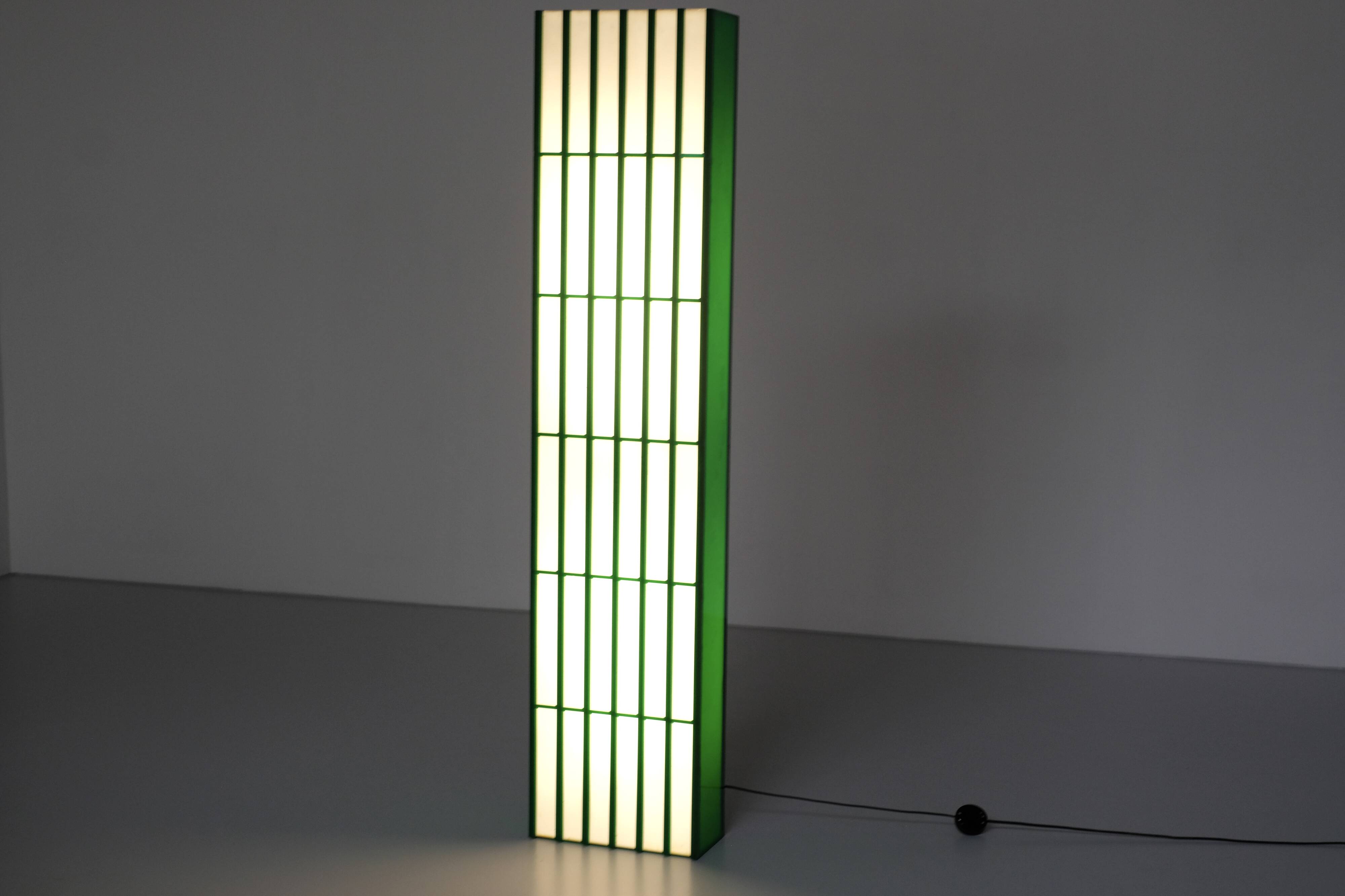 Rectangular floor lamp in green and white plexiglass, Italy - 1970s