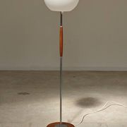 Modernist floor lamp in teak, chrome metal, opaline, Czechoslovakia 60s