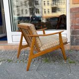 Scandinavian armchair in wood and wool 60s