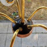 Five-branch opaline, bakelite and brass chandelier from the 50s