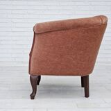1960s, Danish lounge chair, salmon pink furniture velour, ash wood legs.