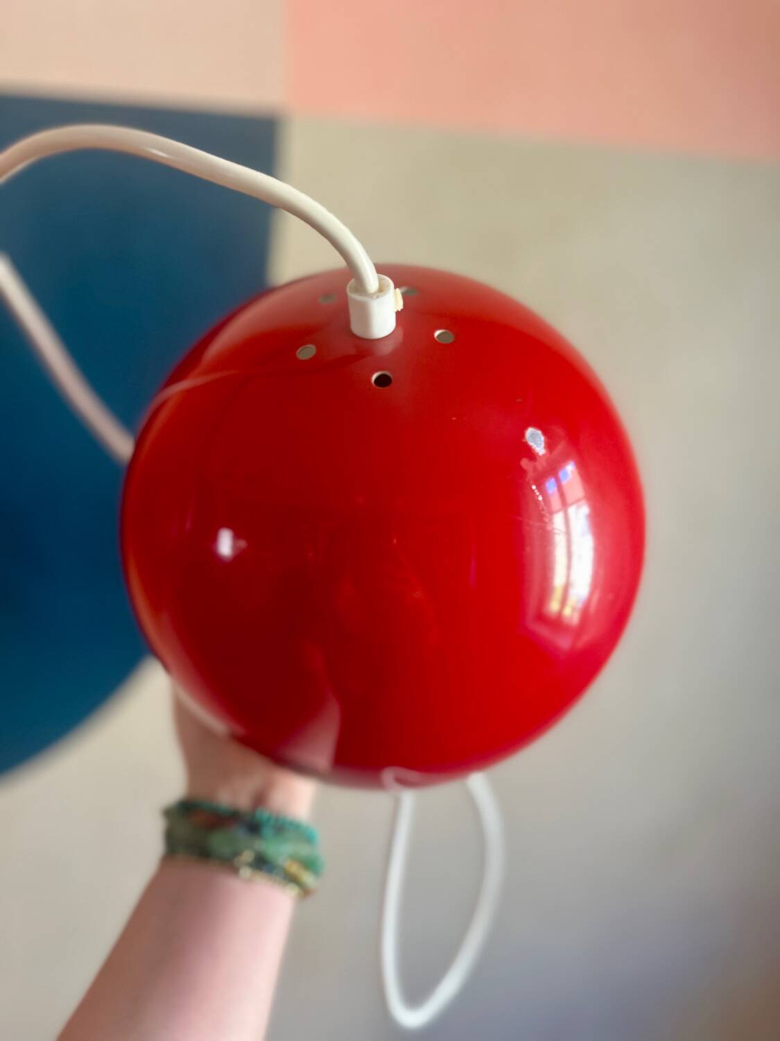 Vintage 70s red ball chandelier