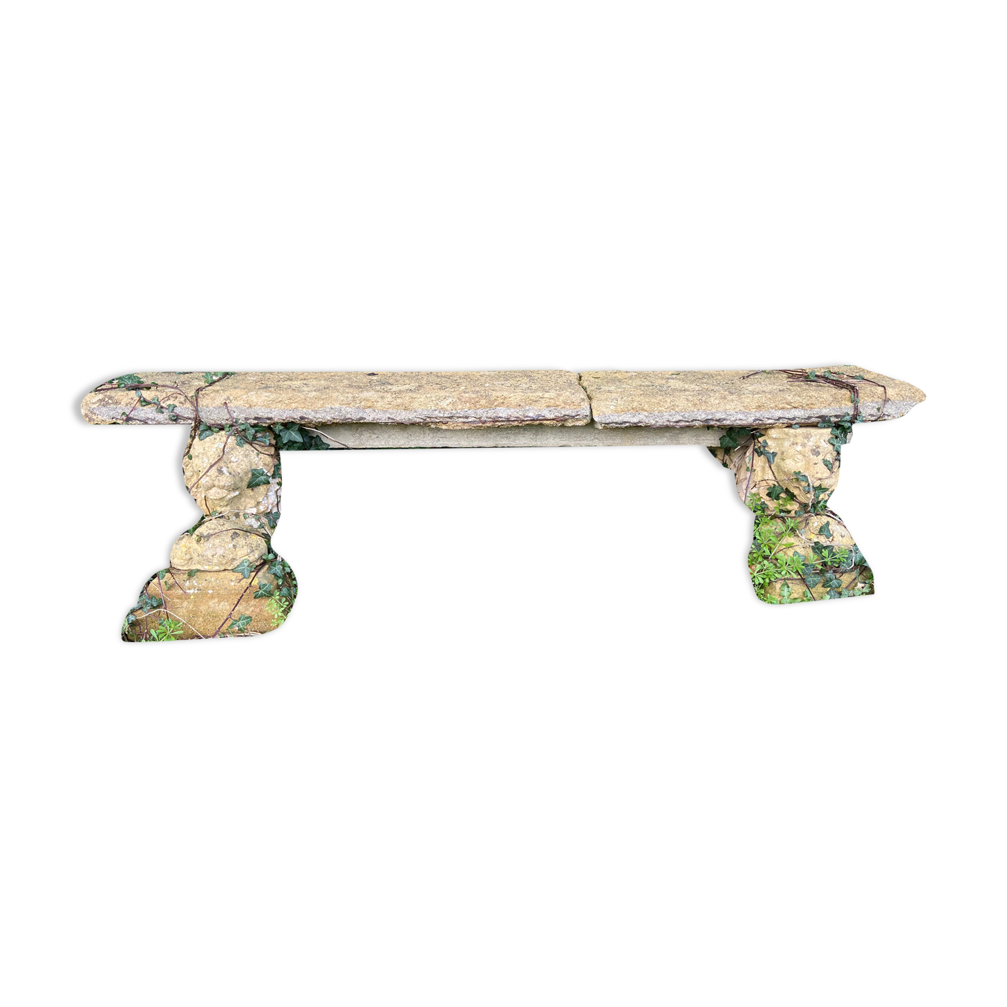 Antinque hamstone bench with lion support