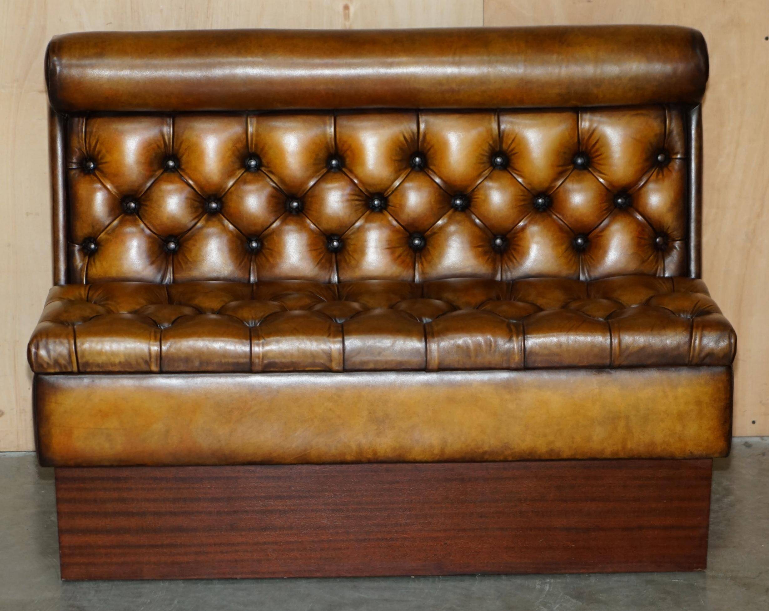Pair of Victorian Chesterfield pub benches in leather.