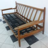 Three seater sofa in fabric and wood