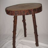Mahogany table and 2 stools 1970