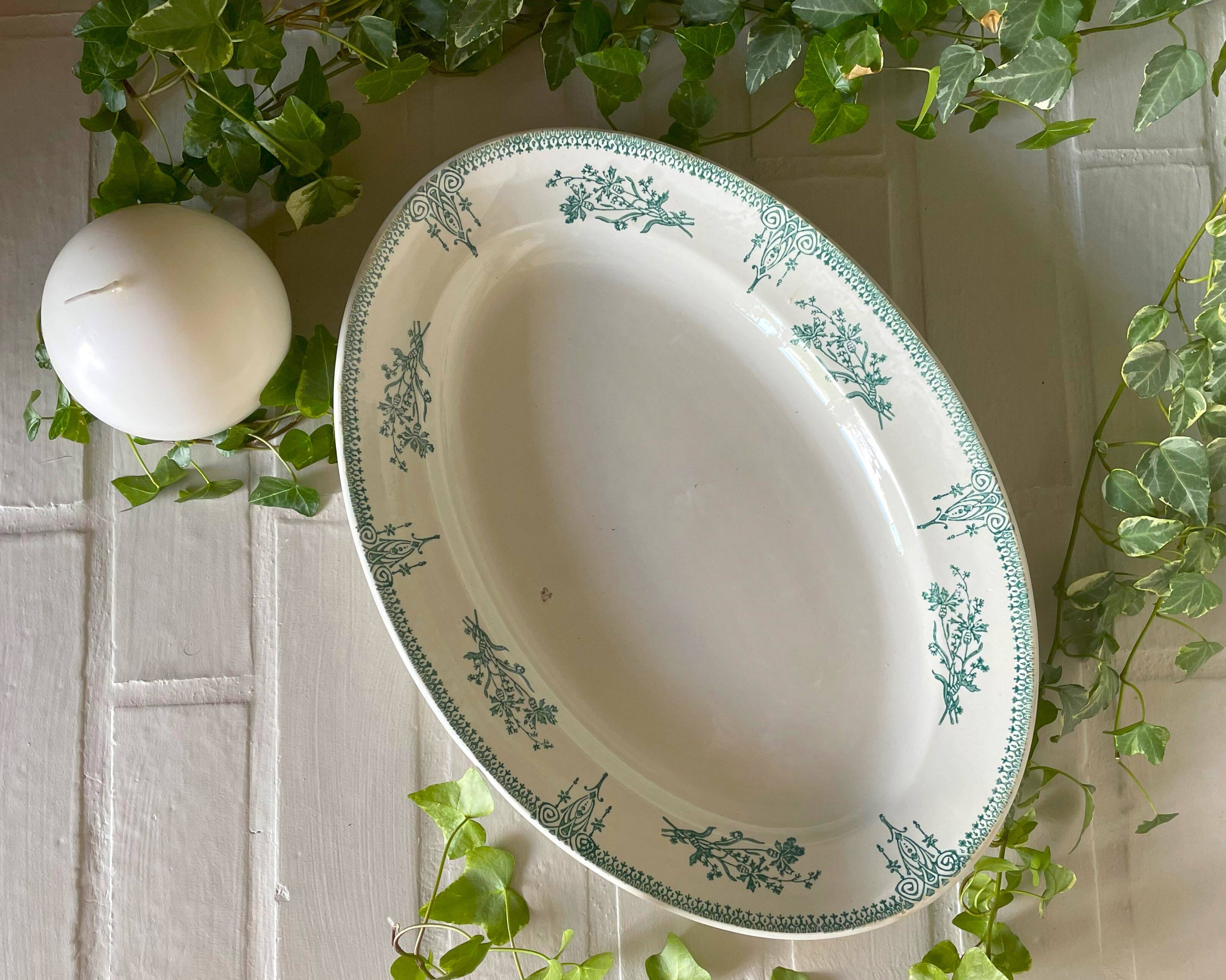 Large old oval earthenware dish from Saint-Amand (North)