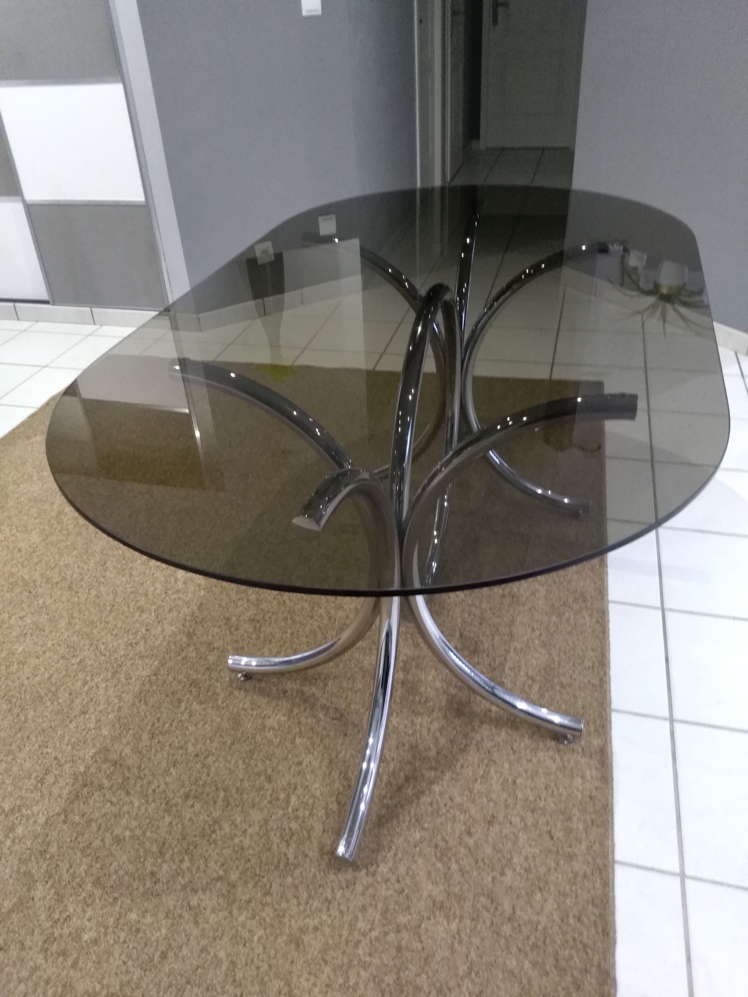 Glass table smoked oval vintage design 1970