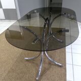 Glass table smoked oval vintage design 1970
