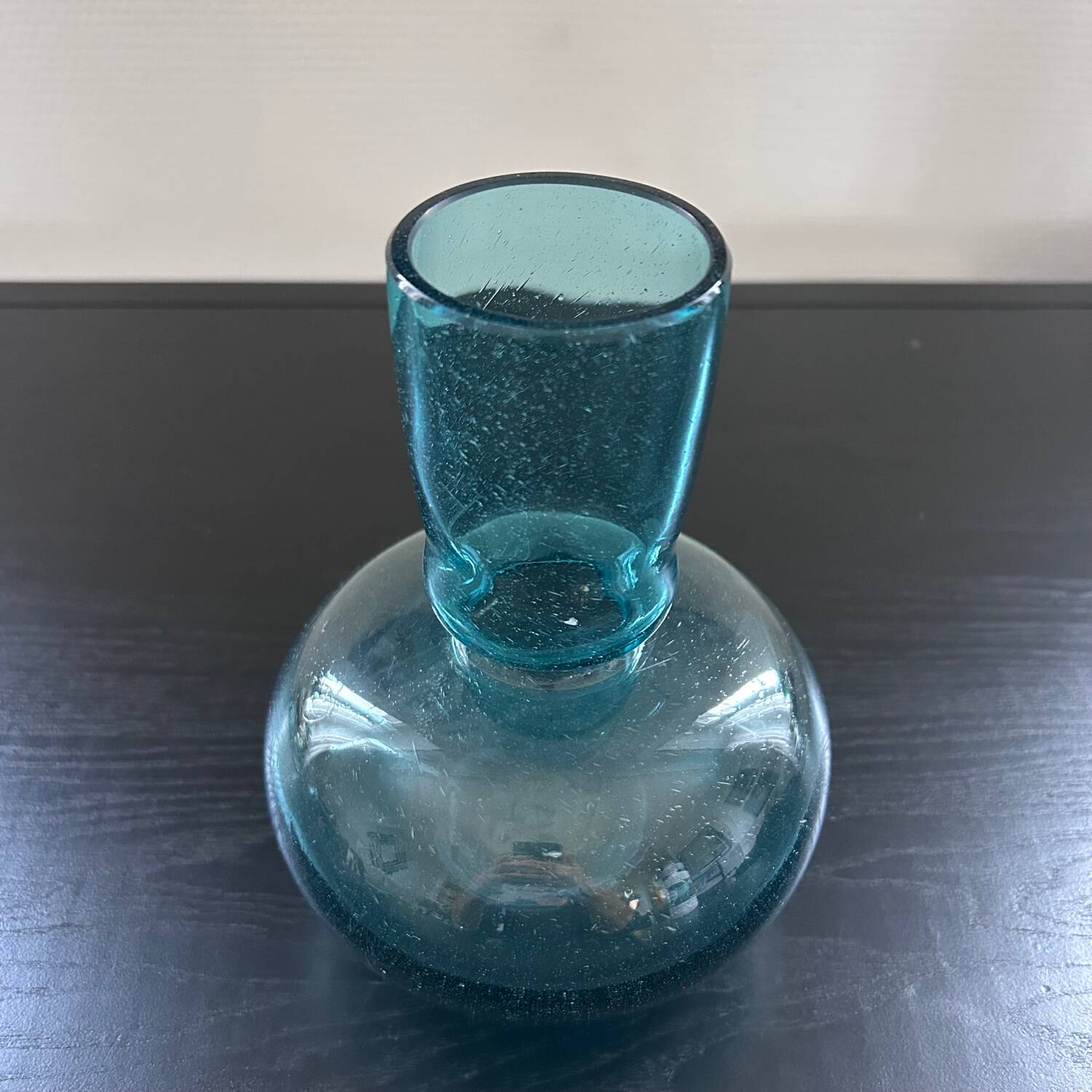 Bubbled glass style blue vase