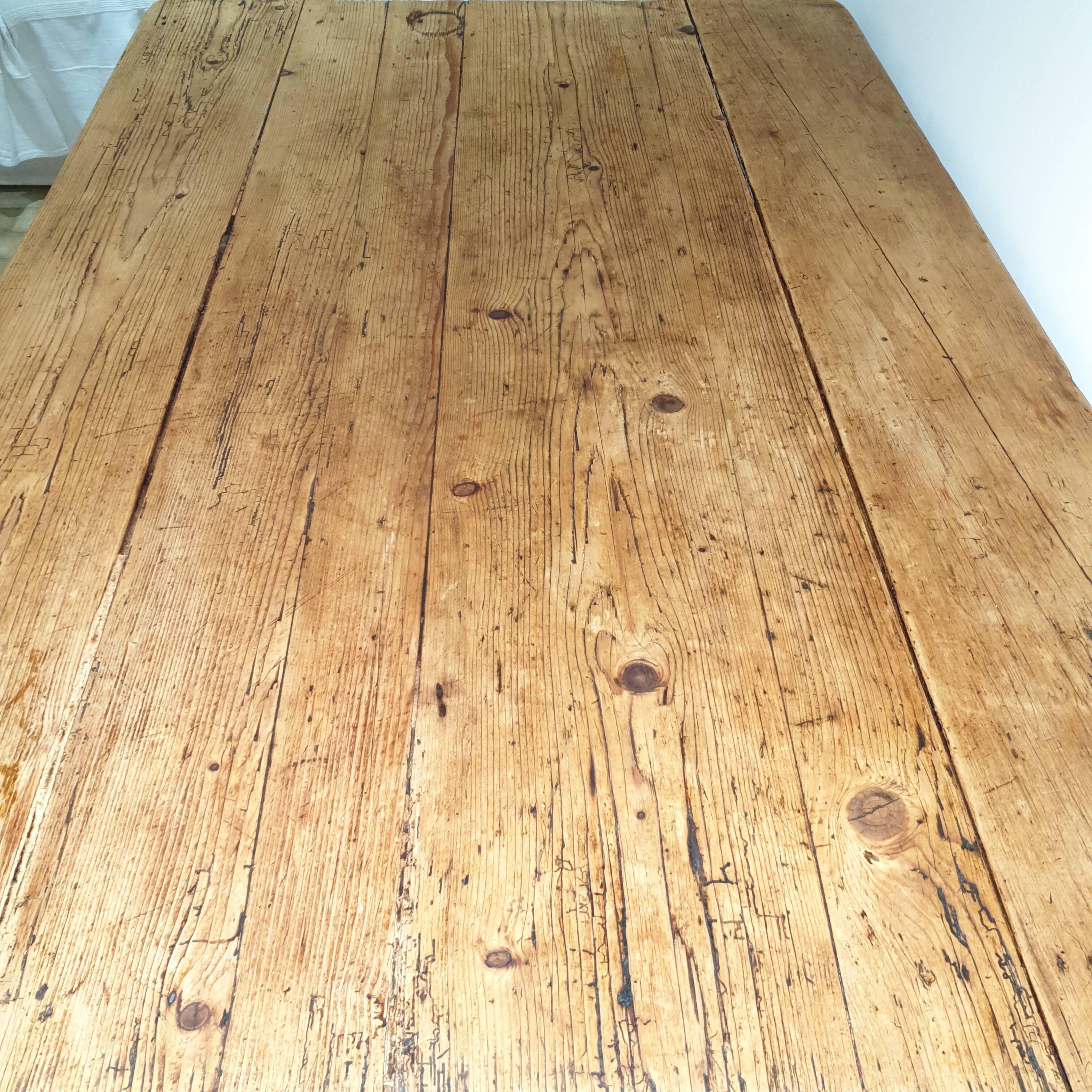 Old solid wood farmhouse table pitchpin turned legs 1 drawer