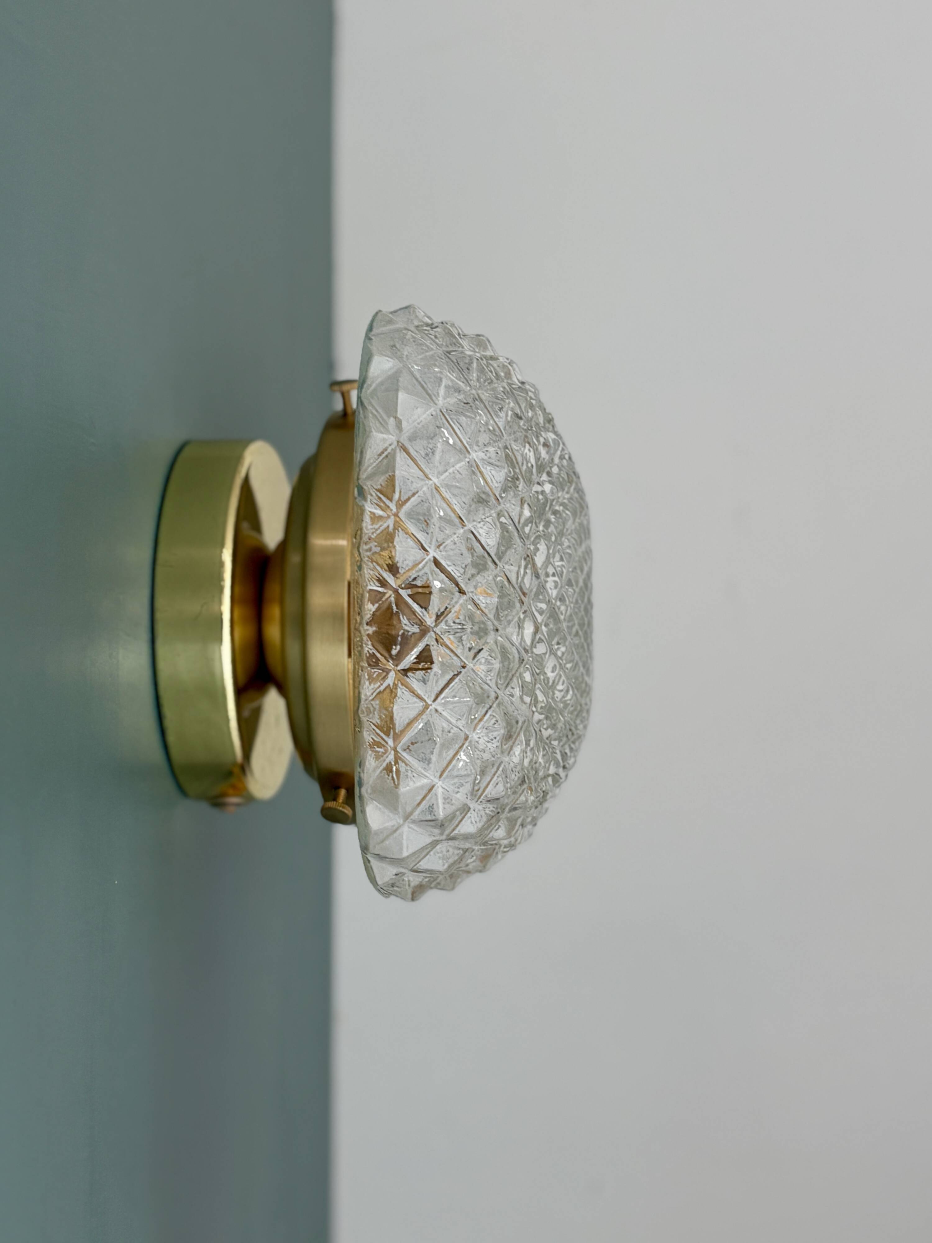 Vintage square globe wall or ceiling light in moulded glass