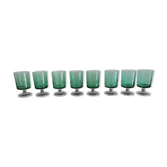 Set of 8 vintage emerald green cavalier luminarc wine glasses