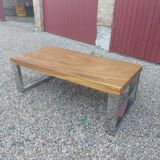 Elm tray table with chrome base