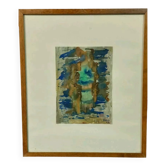 Abstract painting rulo 1966 mixed technique paper frame