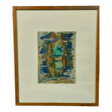 Abstract painting rulo 1966 mixed technique paper frame