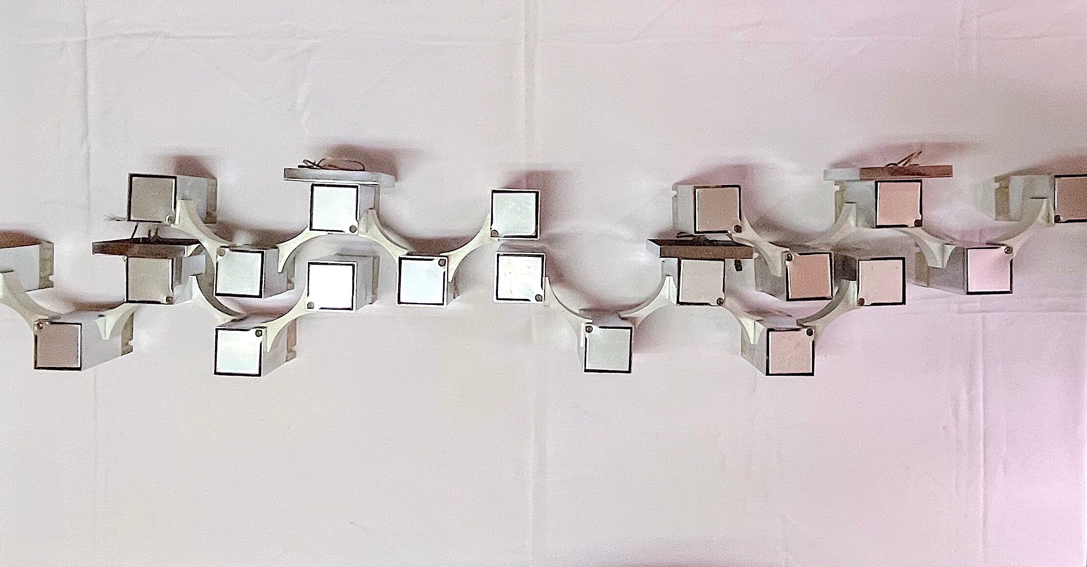Sciolari, "Cubic" pair of large chrome wall lights, Space Age, Italy 1970