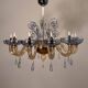 Venetian chandelier in blue and amber Murano glass, 12 light arms, circa 1980.