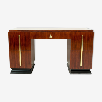 Art deco rosewood & brass desk, 1930s