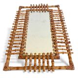 Mid-Century Bamboo & Rattan Mirror With Patina, French Riviera Style, 1950s