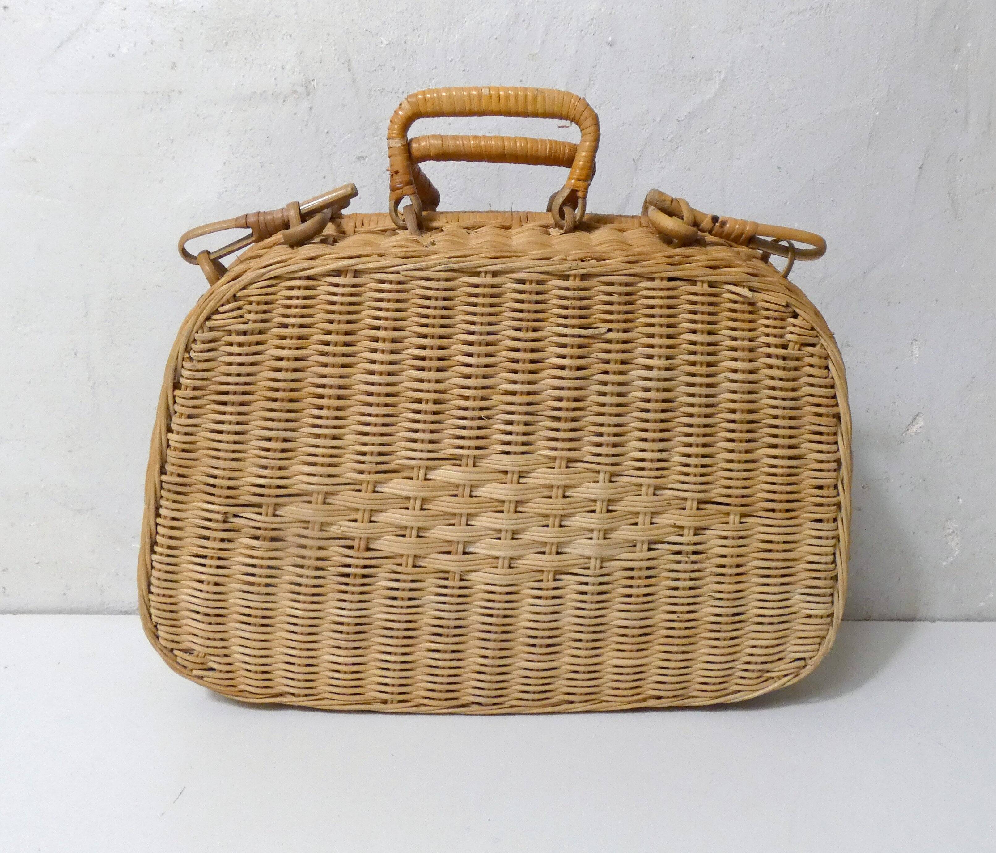 small vintage rattan suitcase