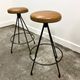 Pair of Industrial Vintage Metal Frame Bar Stools, France 1970s.