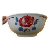 Vintage earthenware salad bowl. Flower decor.