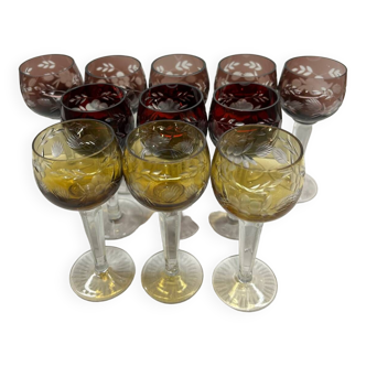 Lot de 11 Verres à liqueur cristal coloré