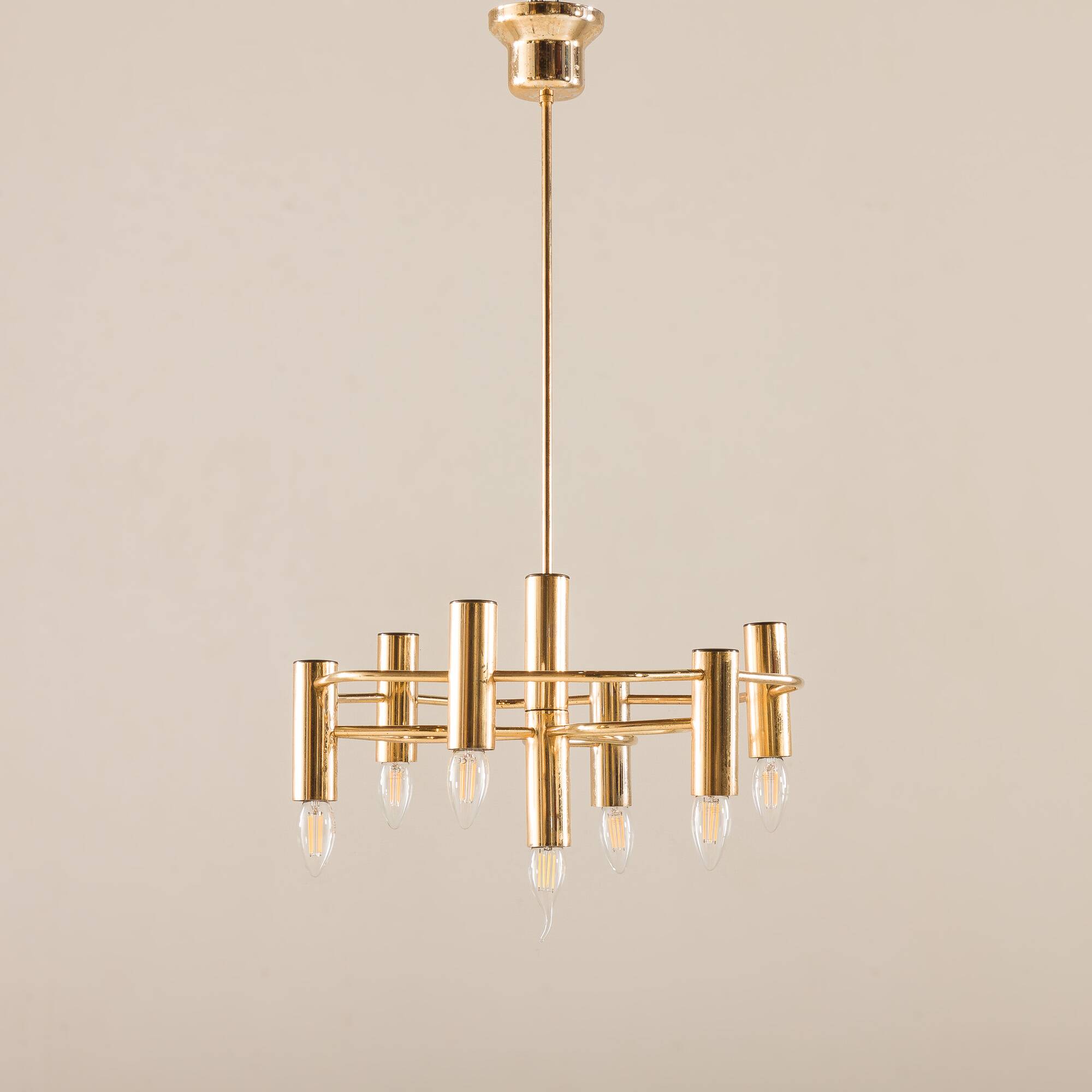 Lustre en laiton géométrique vintage par Gaetano Sciolari, années 1970