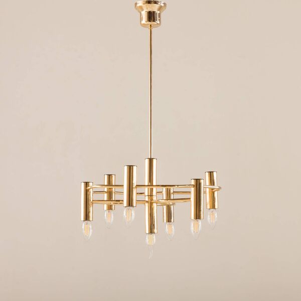 Lustre en laiton géométrique vintage par Gaetano Sciolari, années 1970