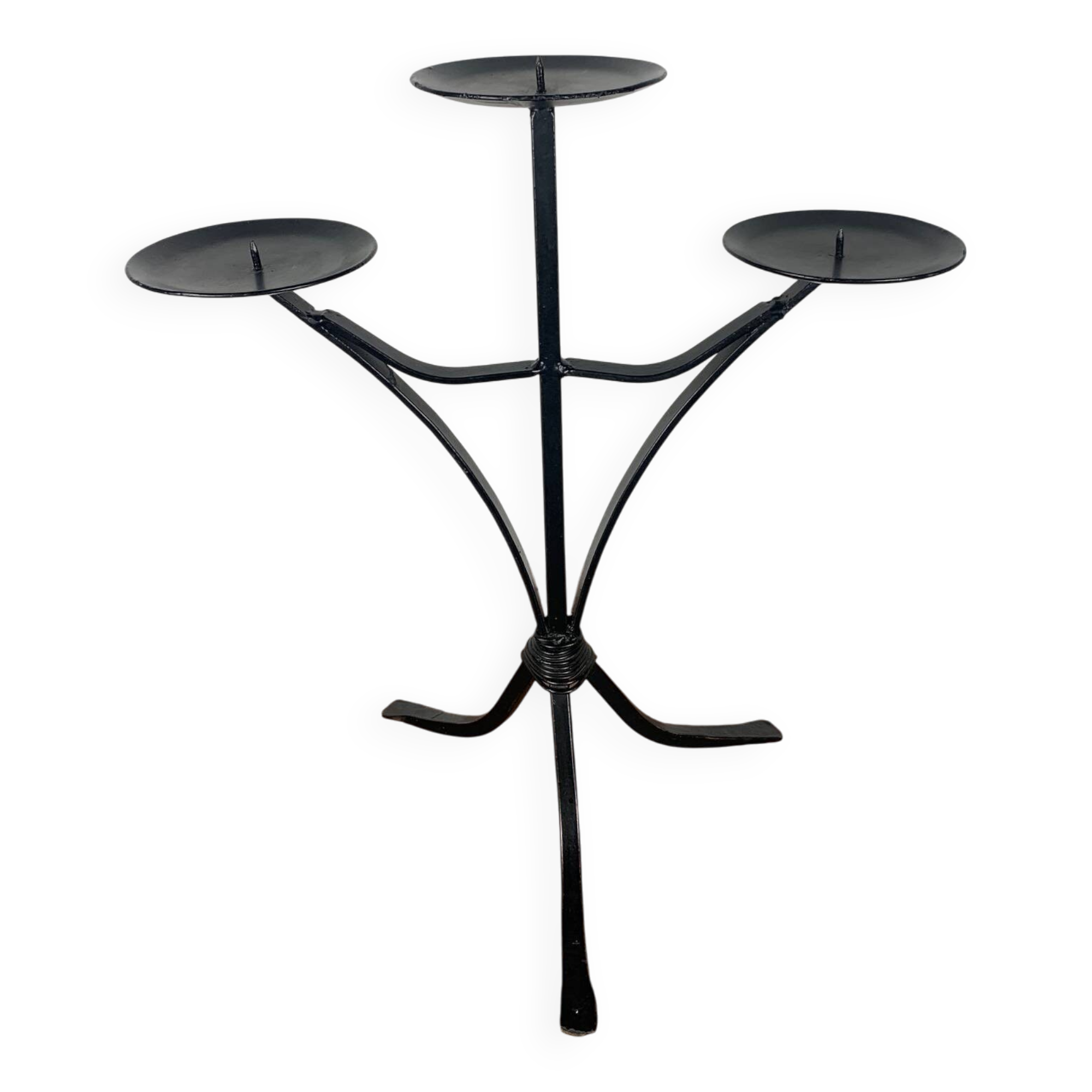 Wrought iron candlestick, painted black, for 3 candles