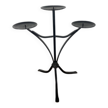 Wrought iron candlestick, painted black, for 3 candles