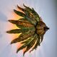 Mid-century Spanish sunburst foliage ceiling light fixture or sconce, green and gilt iron, 1950s