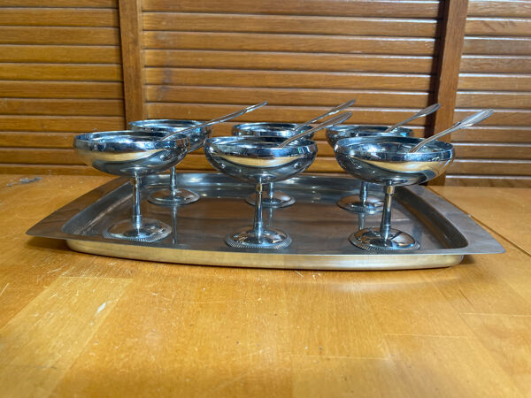 Service à glace rémy letang plateau + 6 coupes + 6 cuillères vintage #