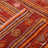 4x7 Red Orange Striped Handmade Wool Kilim Rug