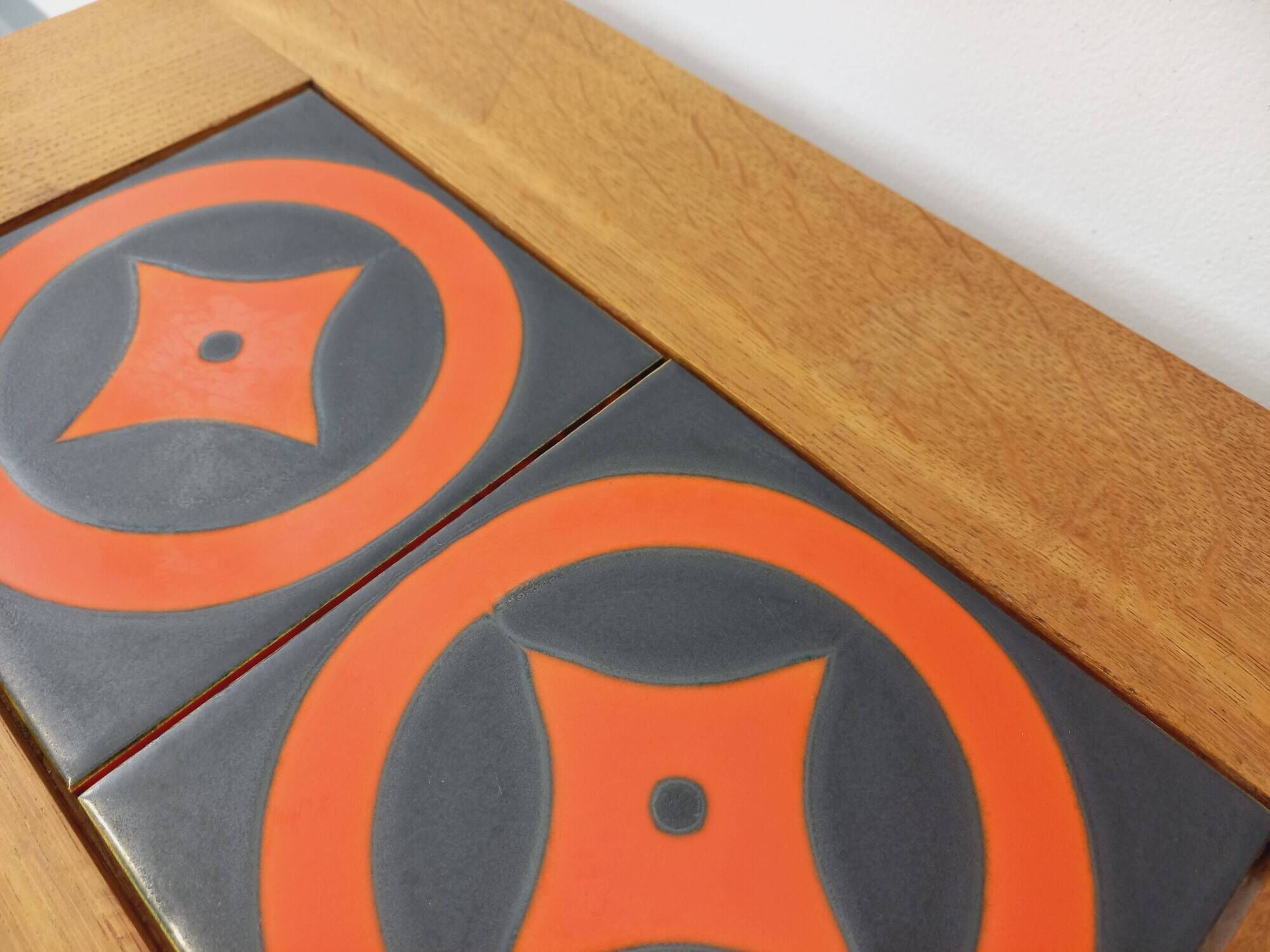 Vintage Guillerme and Chambron coffee and side table in solid oak and ceramic from the 50s and 60s