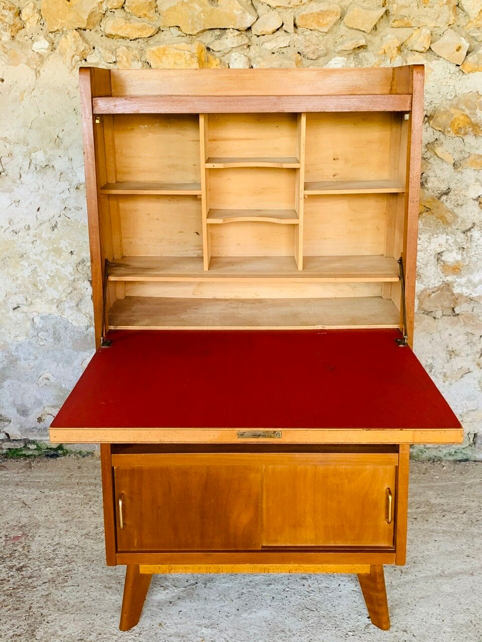 Vintage secretary on feet compass Scandinavian style, circa 50's