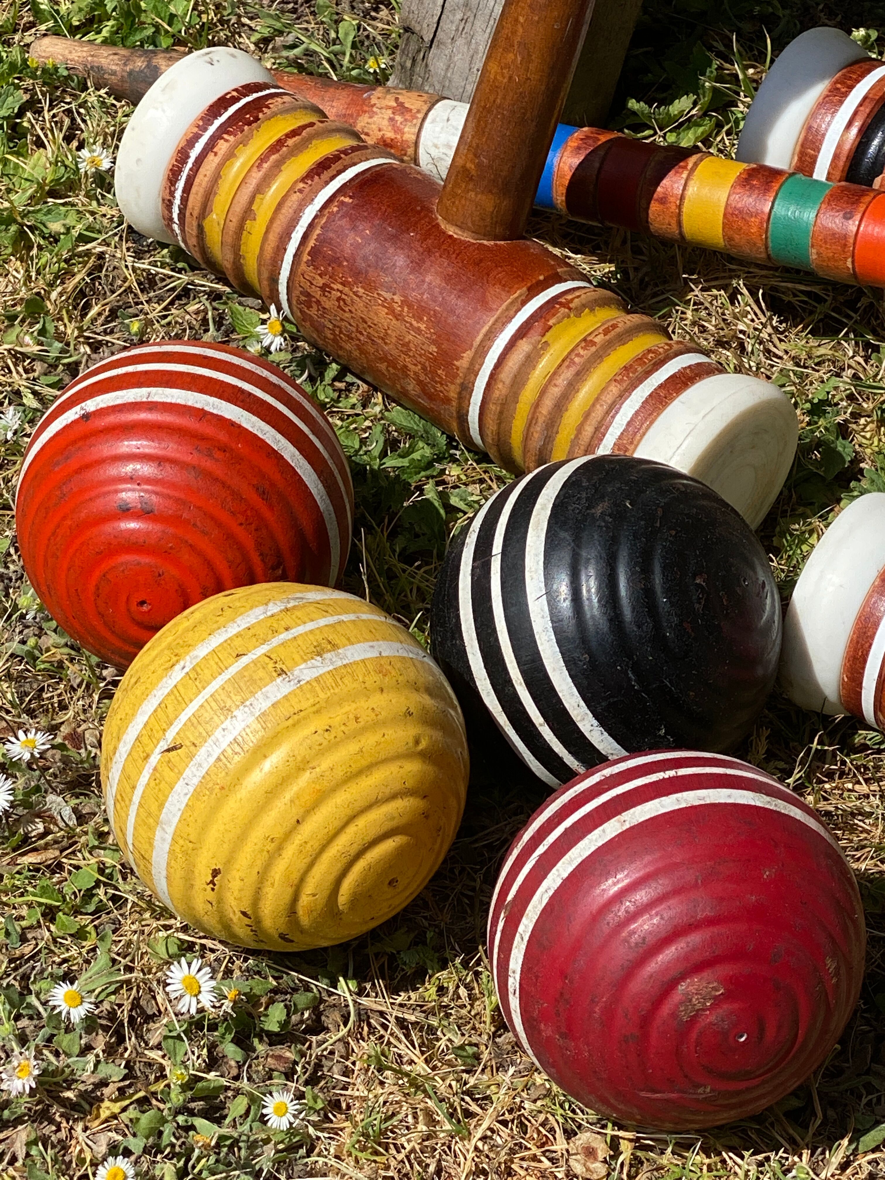 Old wooden croquet game