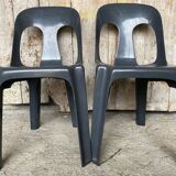 Pair of antique chairs stamp design henri massonnet black plastic 80's