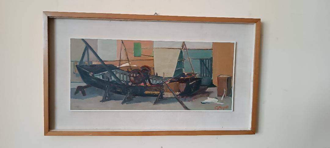 Marine painting oil on panel signed 50s/60s