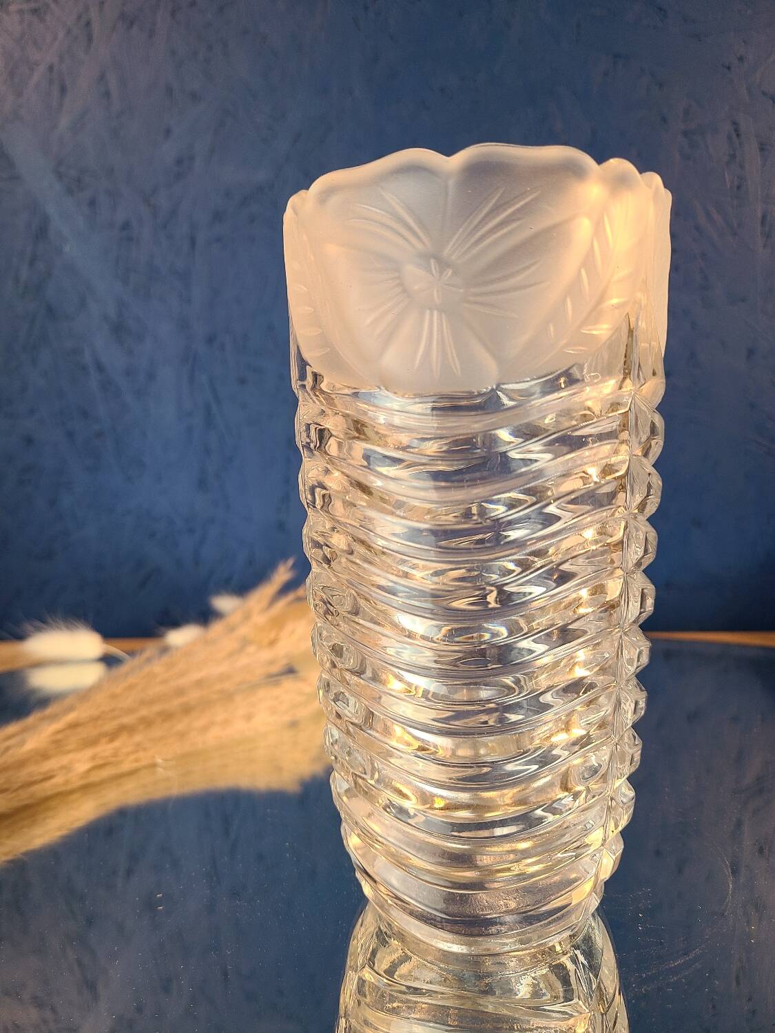 Antique crystal vase, floral pattern