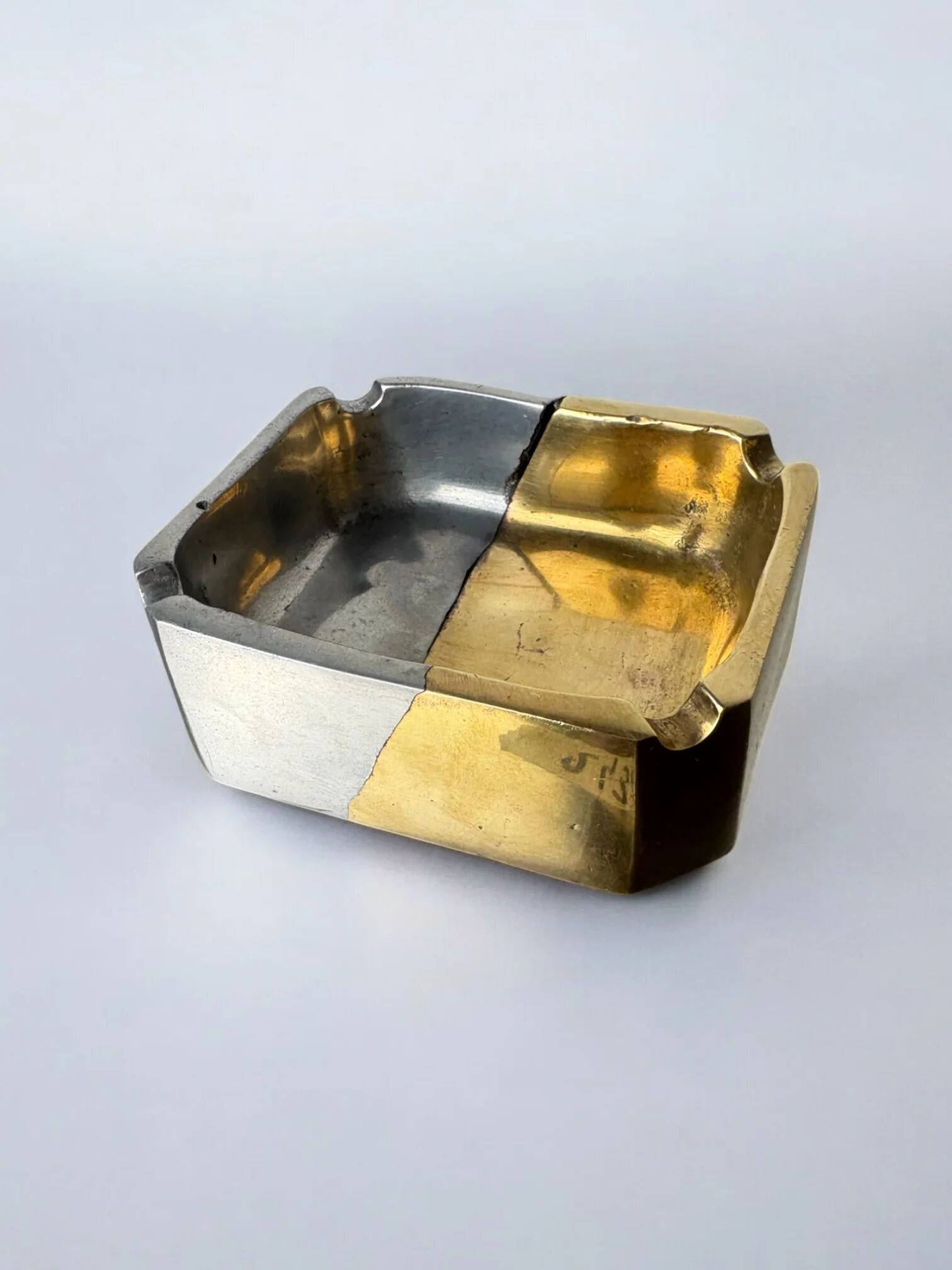 Brutalist ashtray by Leopold, bronze and brass, 1970s