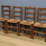 Set of 4 rush-seated chairs in cherry wood – late 19th century