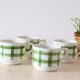 Set of 4 ceramic cups, green tablecloth pattern, French manufacture