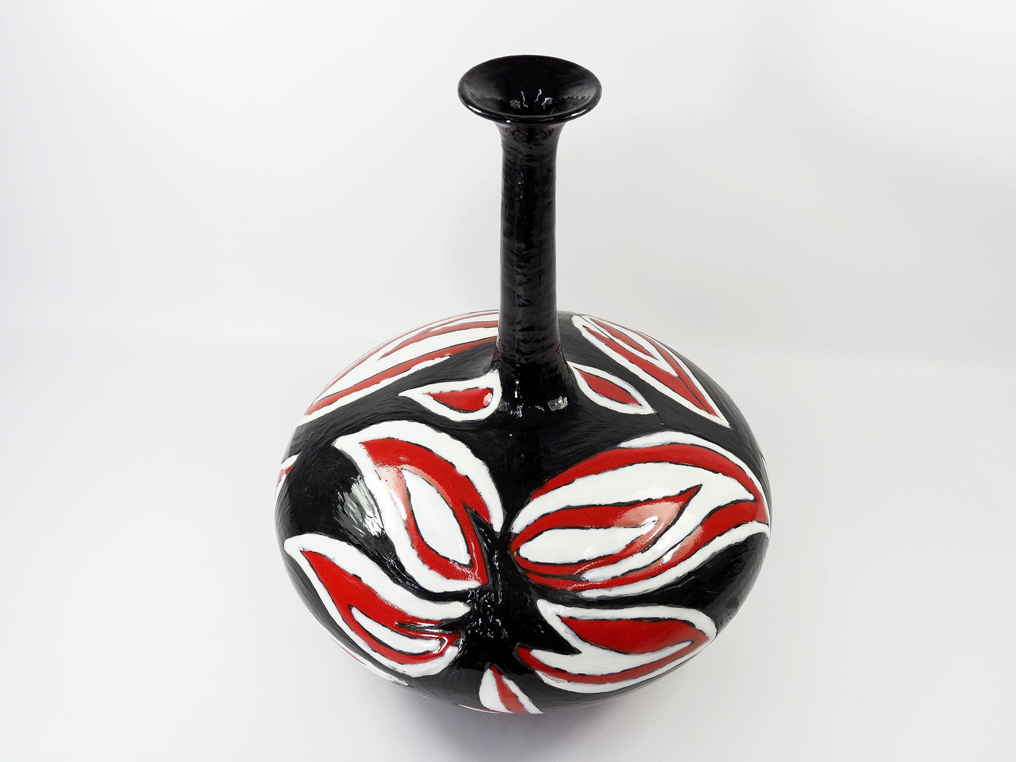 Studio pottery ceramic hand painted glaze vase circa 1970