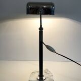 Vintage art deco lamp for Fare in chrome and white and grey veined marble France circa 1930